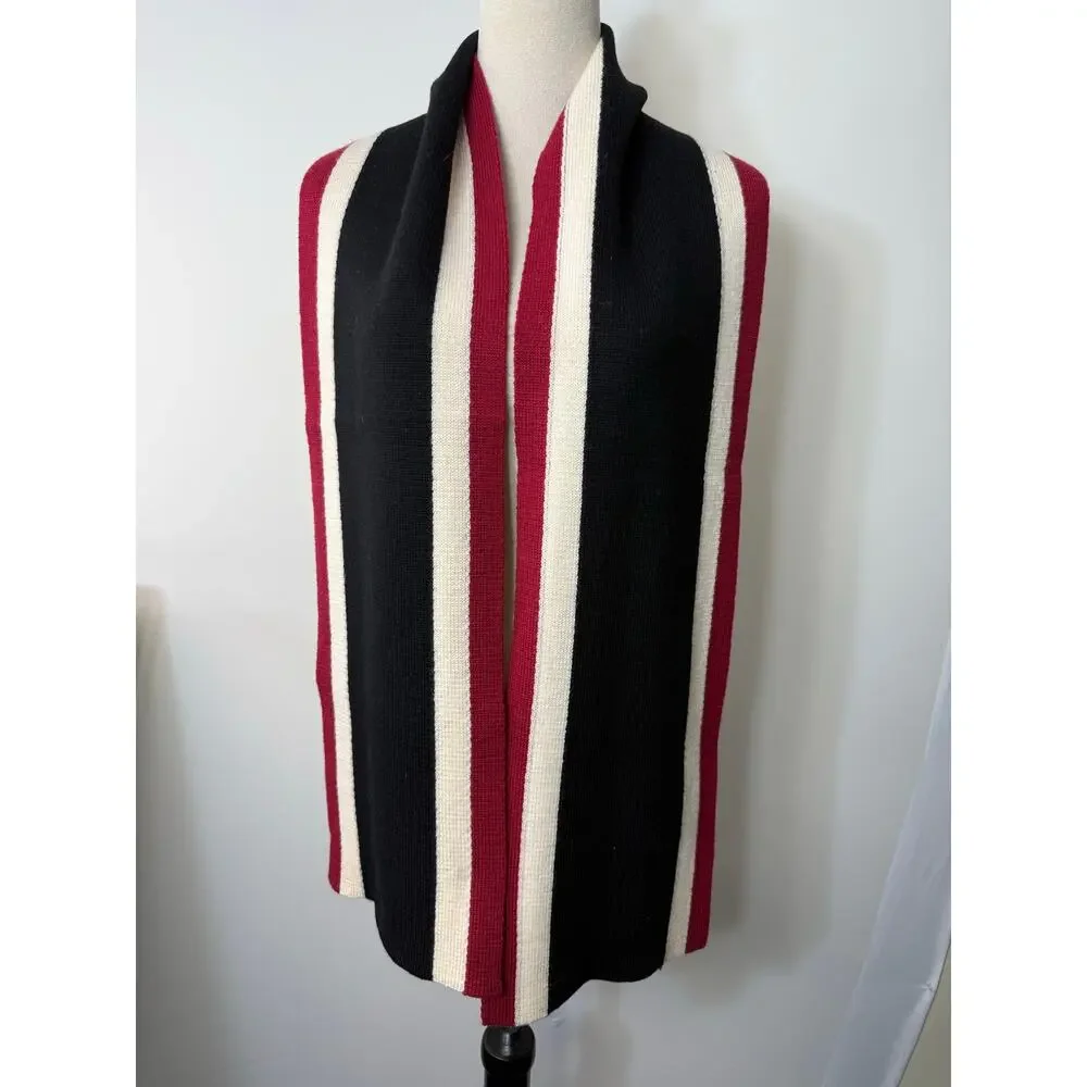 Banana Republic 100% Wool Stripe Knit Scarf Red Black Ivory